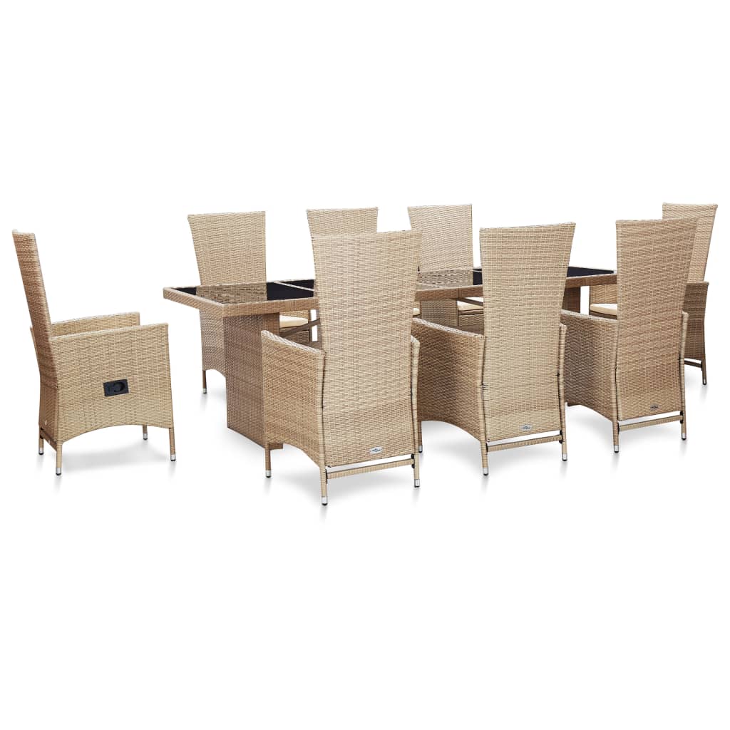 Salon de jardin meuble d'extérieur ensemble de mobilier avec coussins 9 pièces résine tressée beige
