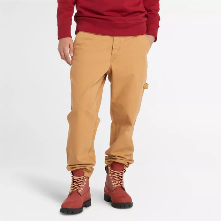 Pantalon charpentier stretch en toile lavée pour homme en jaune