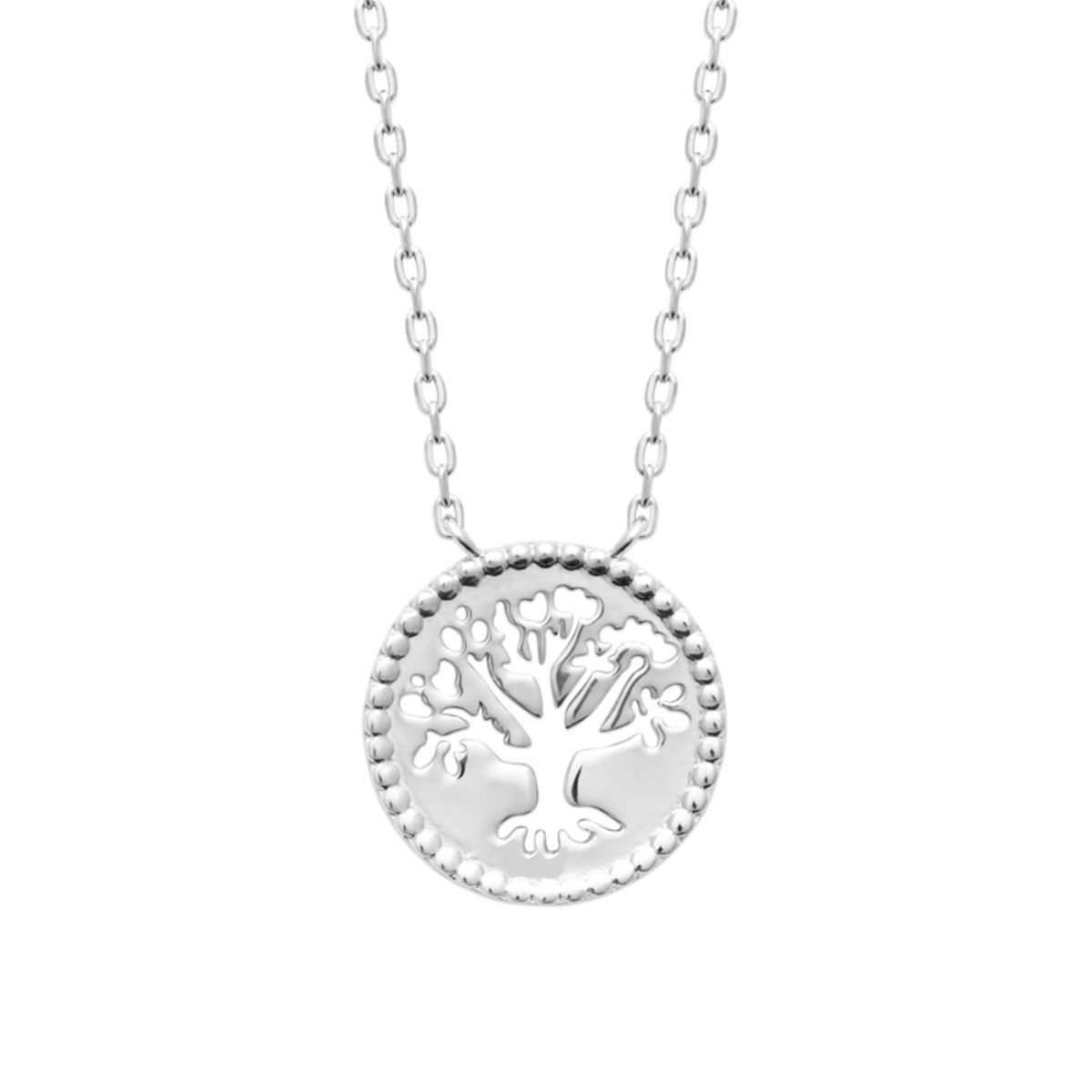 Collier arbre de vie ciselé ajouré dans un cercle Argent 925 Rhodié