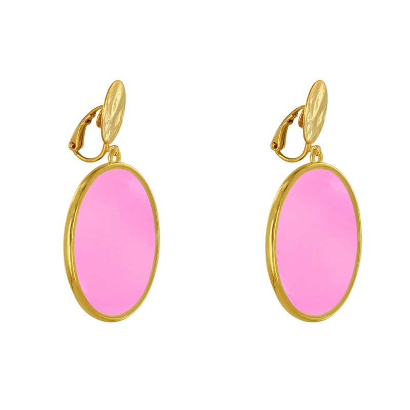 Boucles d'Oreilles Clip Métal Doré Cercle Coloré Translucide