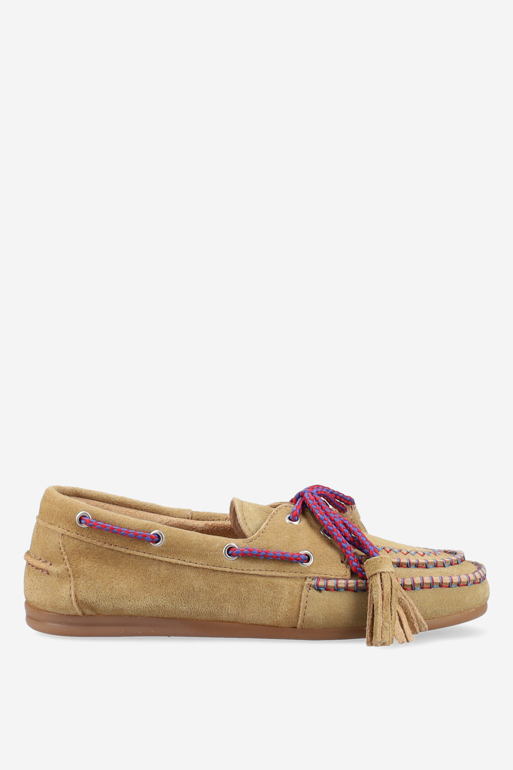 Boat fringe coloured stitch suede loafers