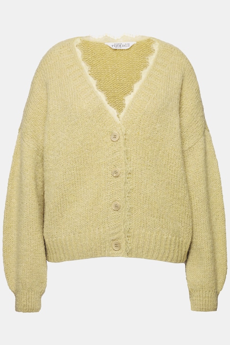 Strickjacke, oversized, Spitzenkante, Langarm
