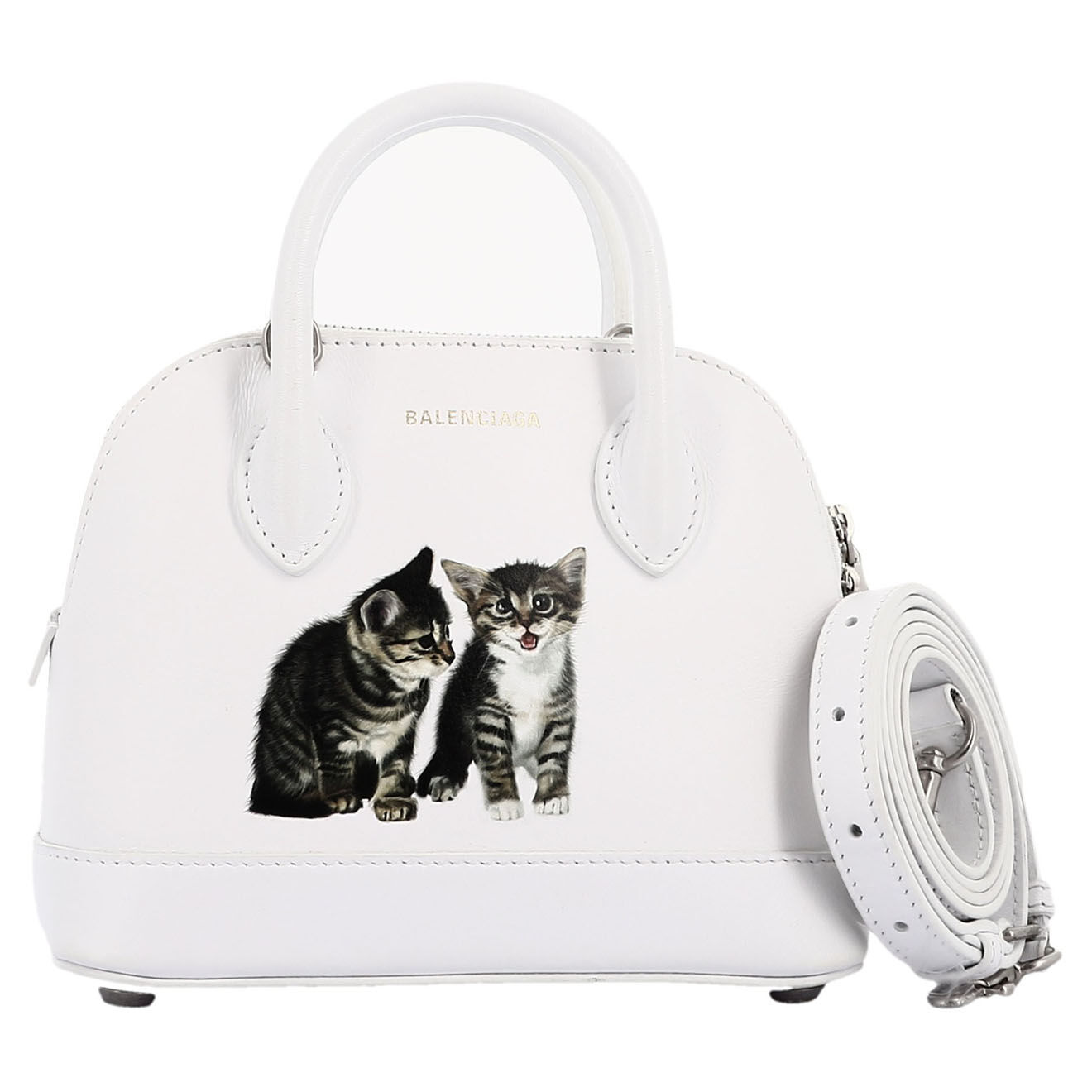 Balenciaga Sac bandoulière en Cuir Ville Chats Mini blanc - Parfait état - Longueur 18 cm