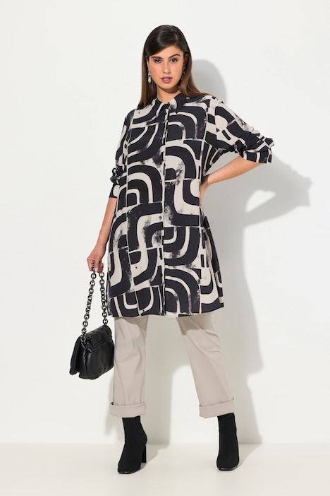 Longbluse, grafischer Druck, Hemdkragen, Langarm