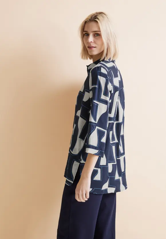 Print Longbluse - deep blue