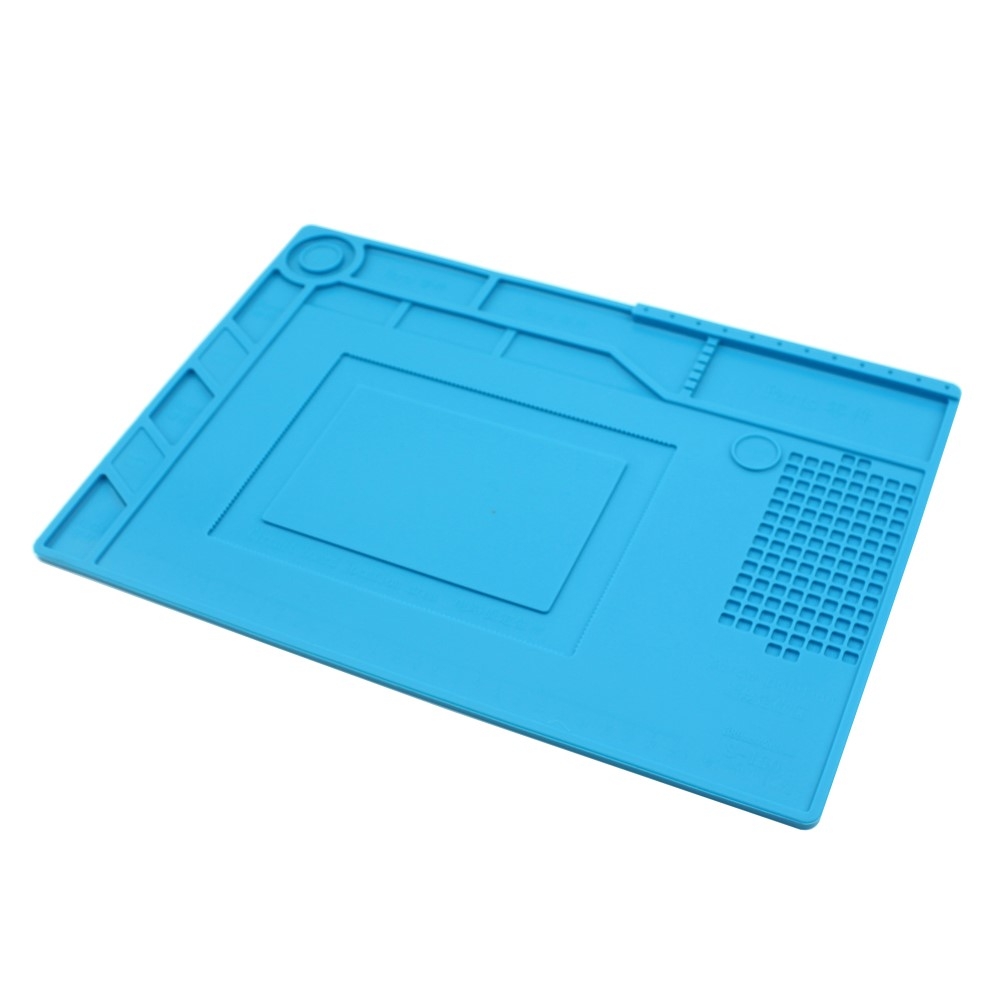 (38x26cm) Silikon Arbeitsmatte Hitzebeständige Anti-Rutsch Unterlage für Lötarbeiten / Reparaturen - Blau