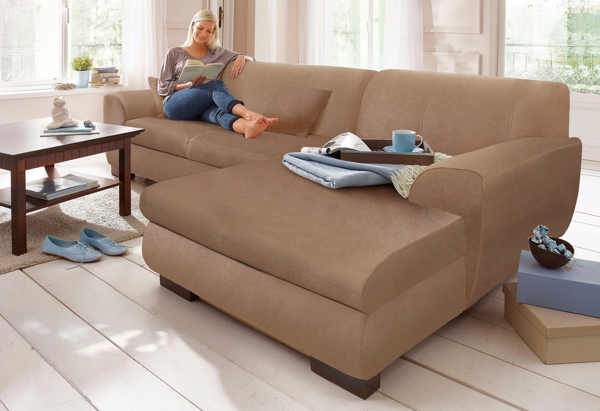 Home affaire Ecksofa »Nika zeitlos und elegant, L-Form« wahlweise mit Bettfunktion, auch in Cord