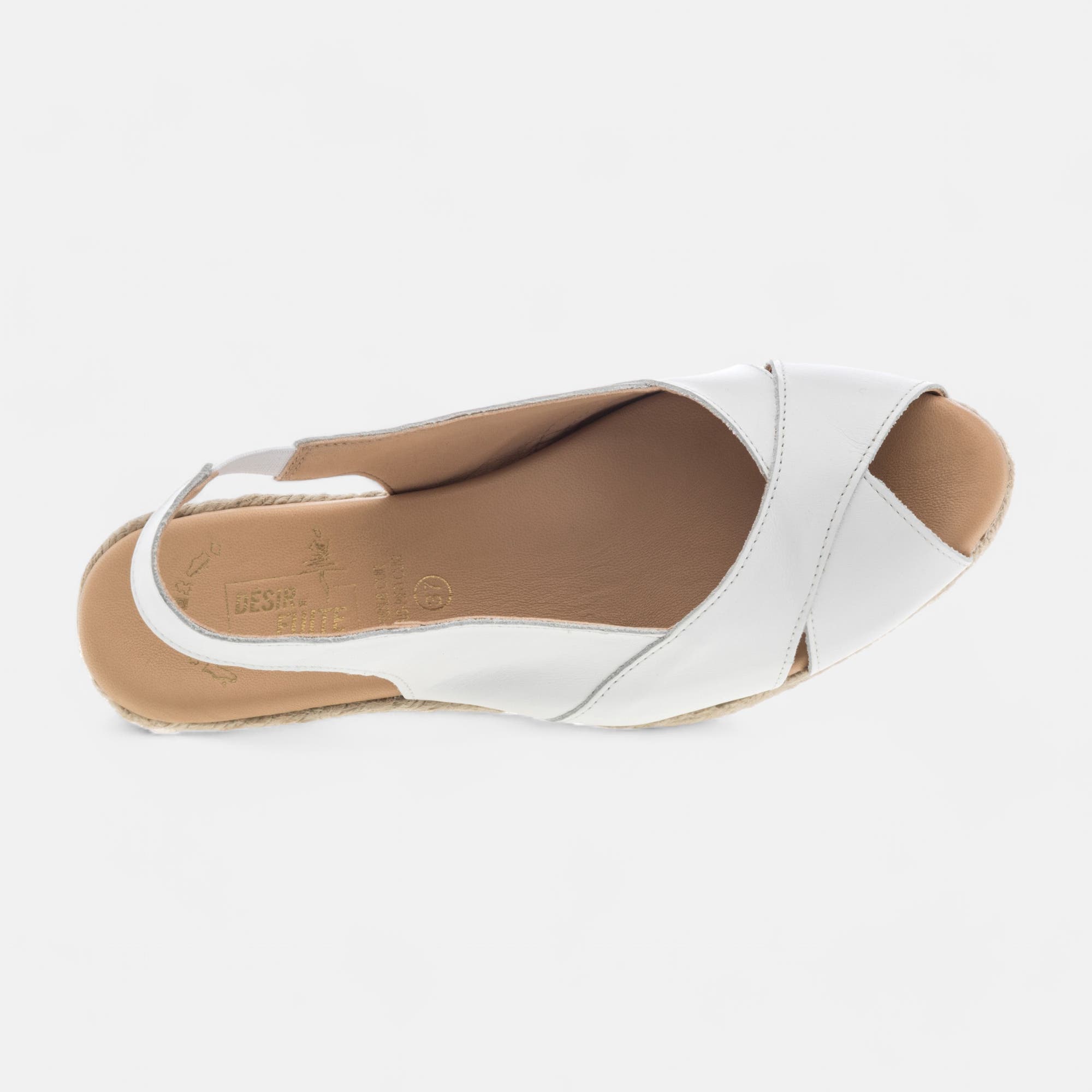 Espadrilles à talon compensé Femme en cuir blanc