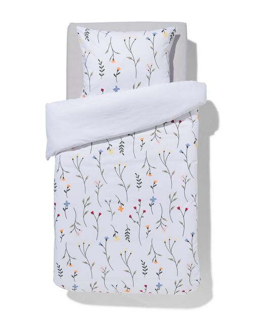 housse de couette en coton doux 140x200/220 fleurs blanc