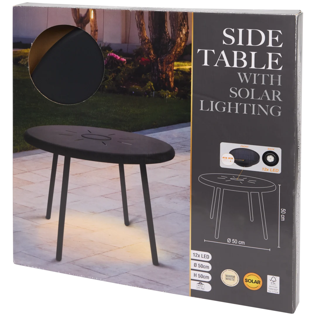 Bijzettafel met solarverlichting Ø 50 x 50 cm