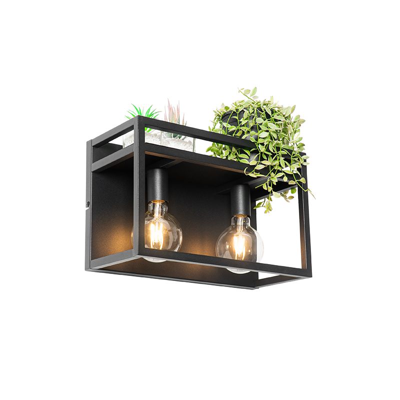 Industriële wandlamp zwart met rek 2-lichts - Cage Rack