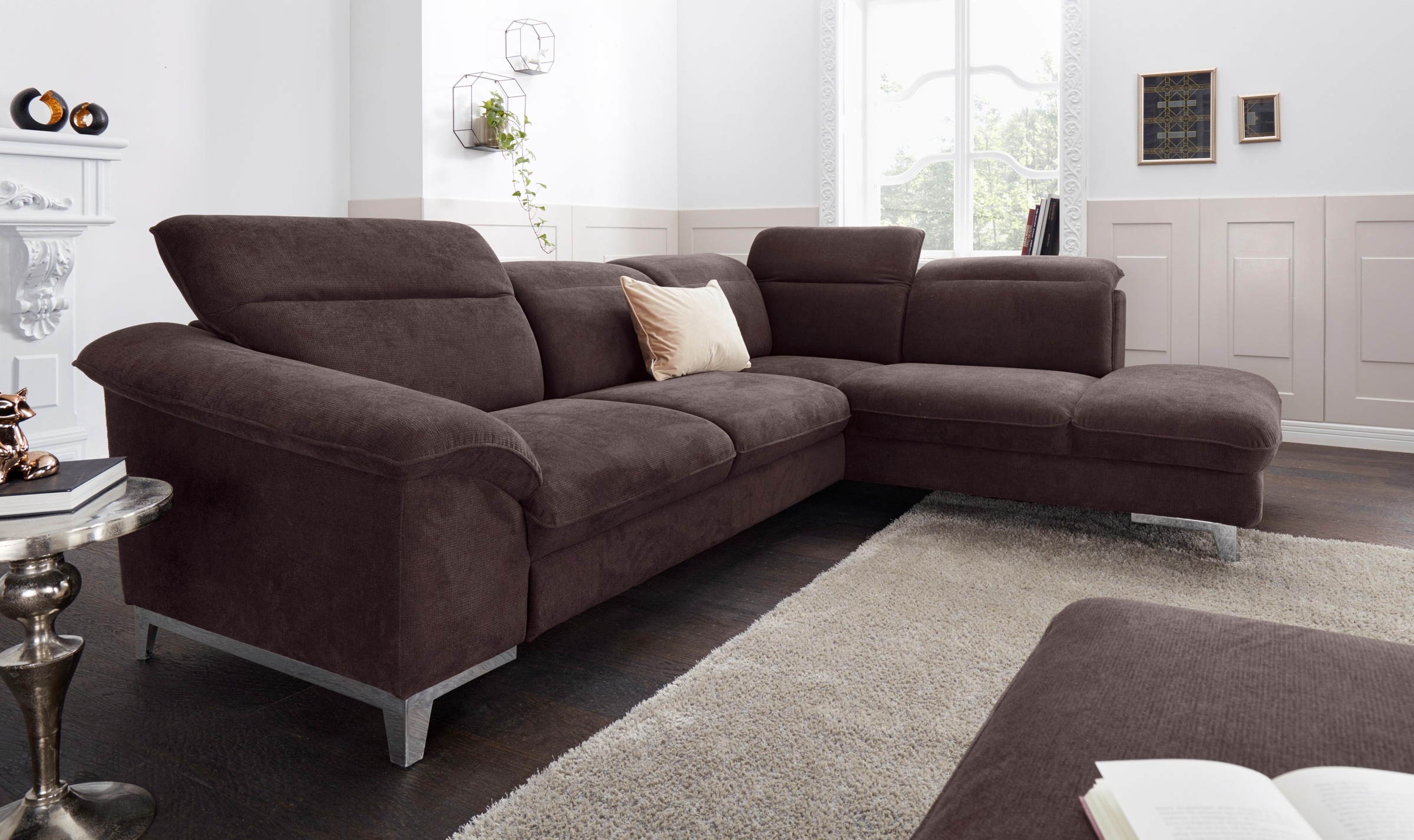 COTTA Polstergarnitur »Teresa L-Form« Set,  Set bestehend aus: Ecksofa mit Kopfteilverstellung & Hocker