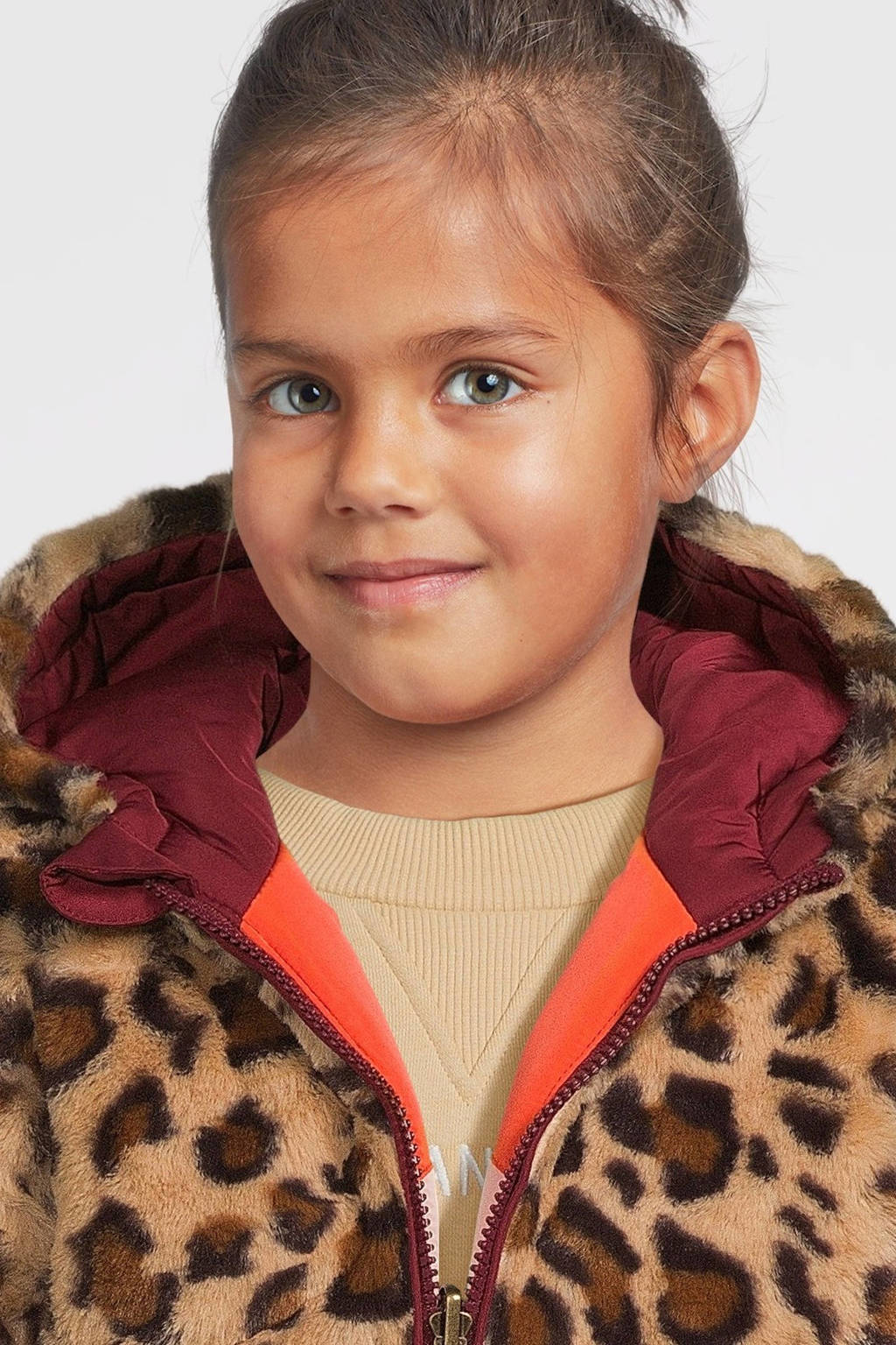 B.Nosy reversible gewatteerde winterjas Jamie met panterprint warmrood/oranje/bruin