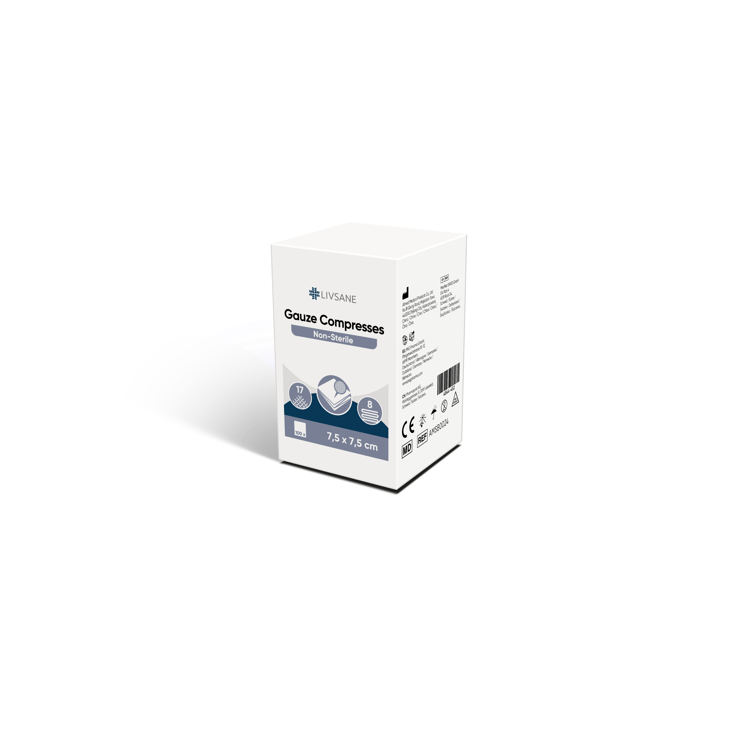 LIVSANE Mullkompresse<br>100 Stück, 7.5x7.5cm, unsteril