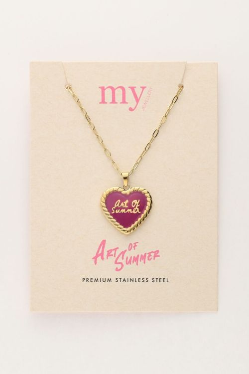 Art schakelketting met fuchsia vintage hart