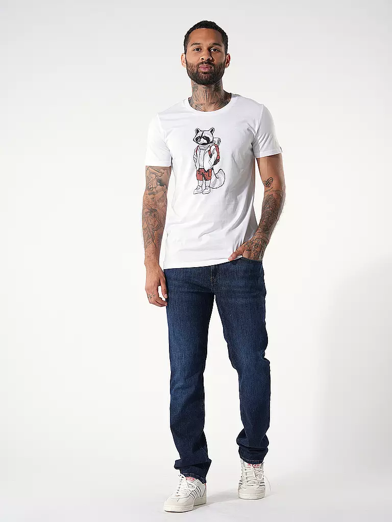 GREENBOMB T-Shirt GUIDE ANIMAL RACCOON HIKE weiss