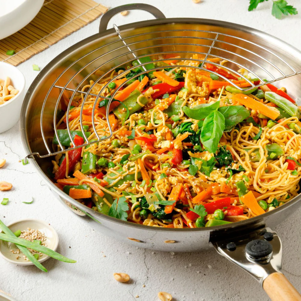 O'wok gourmet inox-poignee bois-grille Mastrad