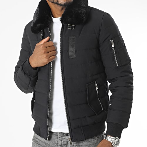Veste Bomber Col Fourrure Noir