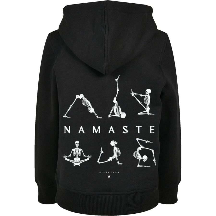F4NT4STIC Basic Kids Hoodie Namaste Yoga Skelett Halloween schwarz