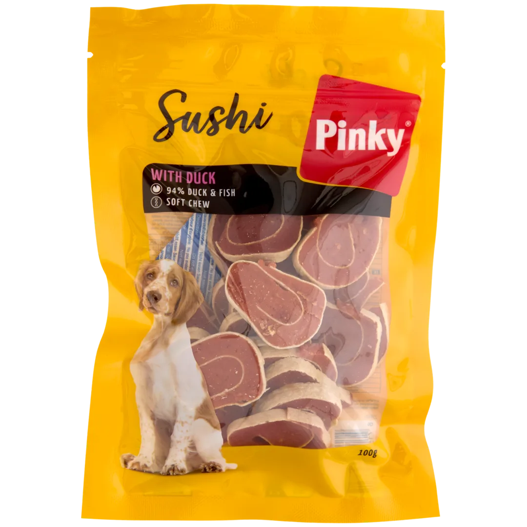 Pinky hondensnack Sushi Duck 100 gram