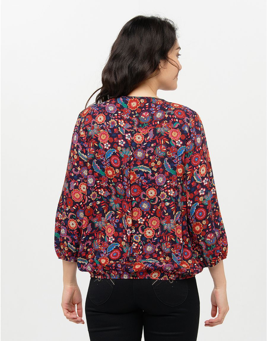 Blouse ample fleurs rouge