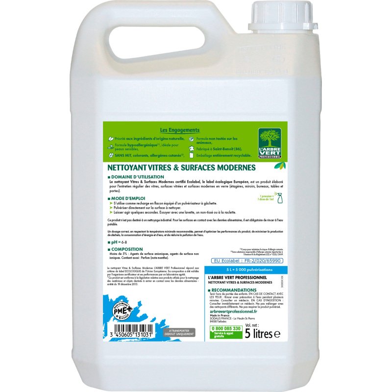 Nettoyant vitres L'Arbre Vert professionnel - Bidon de 5 L