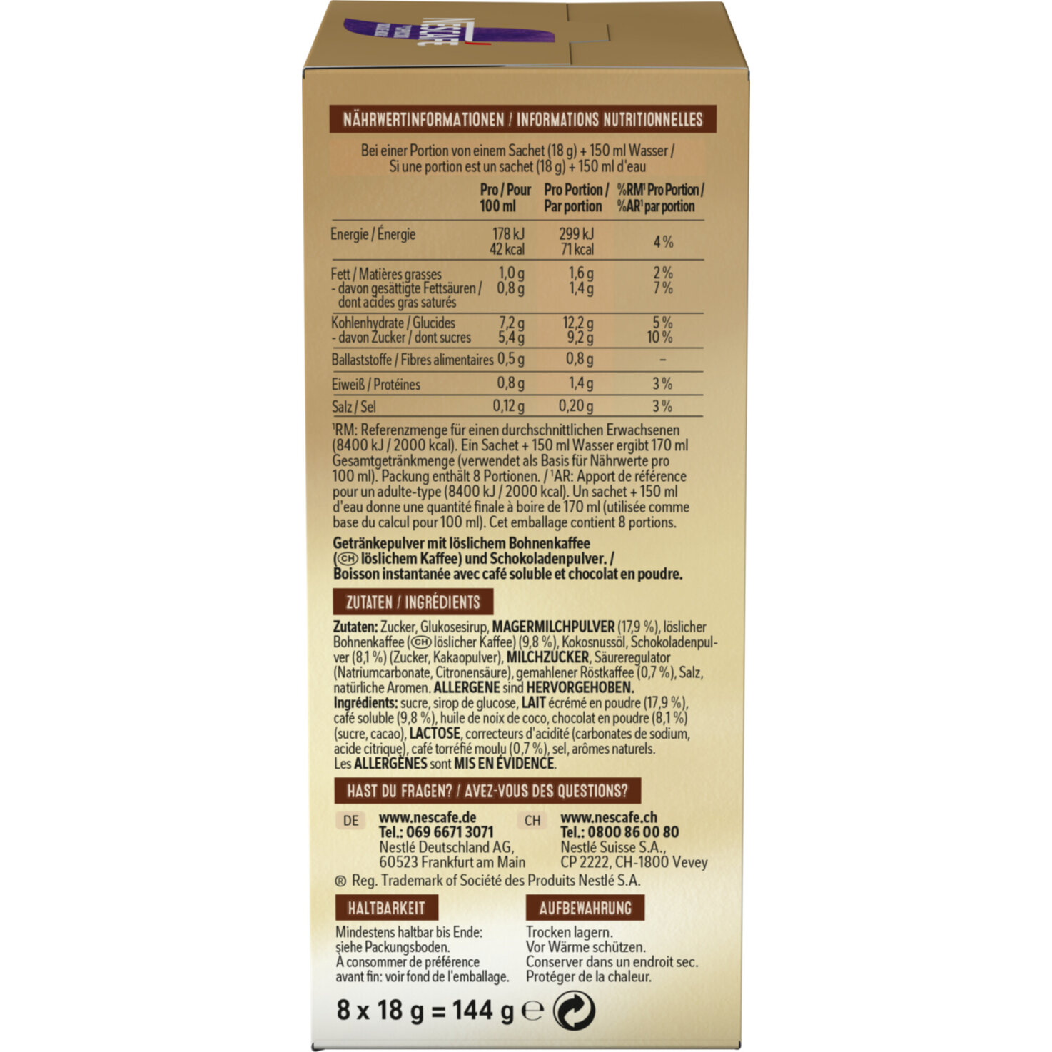 Nescafé Cappuccino Chocolate löslicher Kaffee Beutel