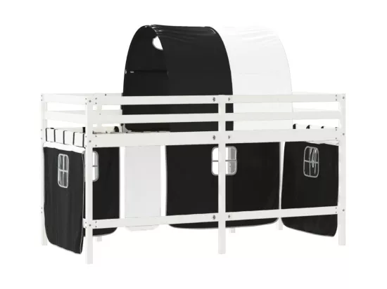 Lit mezzanine enfants et tunnel blanc/noir 90x200 cm pin massif