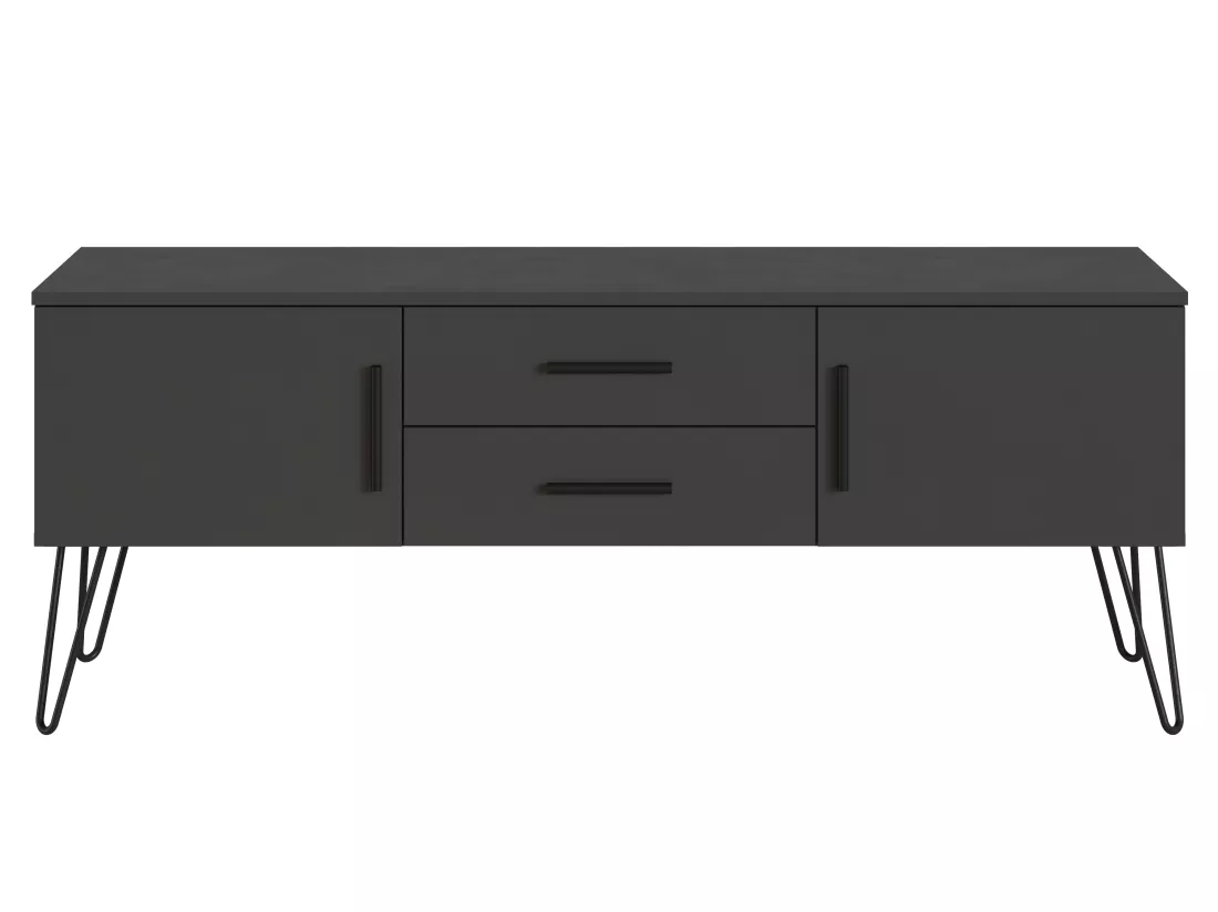 Meuble TV en mélamine coloris gris Anthracite - Longueur 140 x Profondeur 40 x Hauteur 56 cm