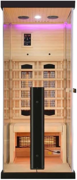 SANOTECHNIK Infrarotkabine GRENA DELUXE (für 1 Person, 80×110×190cm) – Infrarotsauna mit 4 Voll‑Spektrumstrahlern, 6mm ESG‑Sicherheitsglas, Bluetooth‑MP3, LED‑Farblicht & Touch‑Display, SB40080