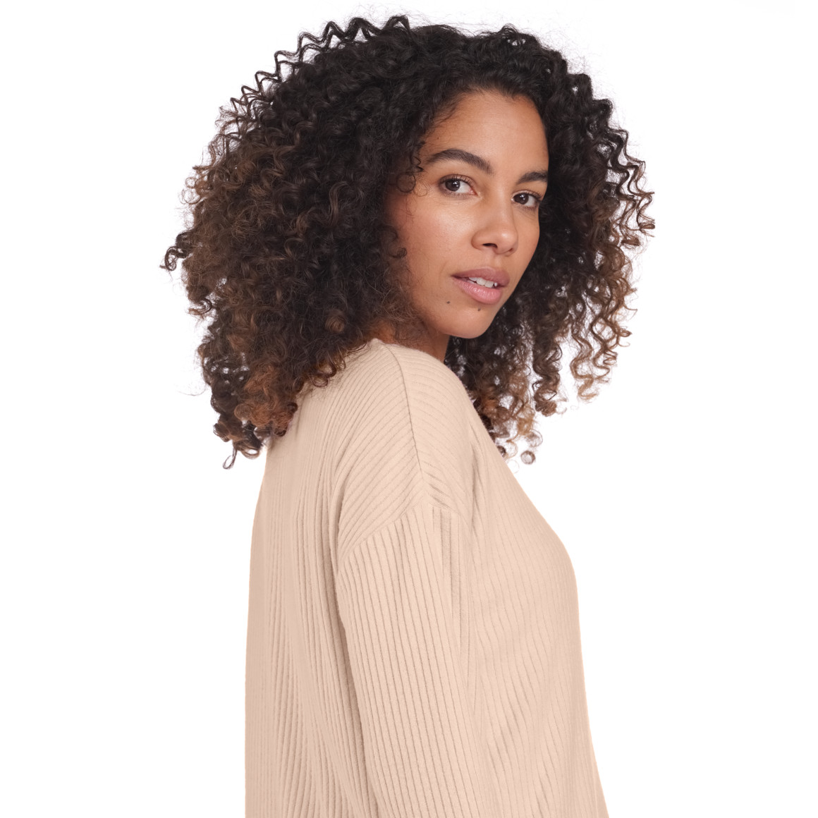 Gina Damen Langarmshirt mit Rippstruktur beige