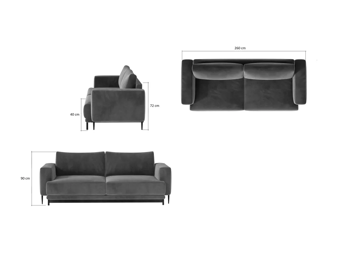 Canapé convertible design 4 places tissu vintage effet cuir beige et pieds métal noir Arkia 260cm