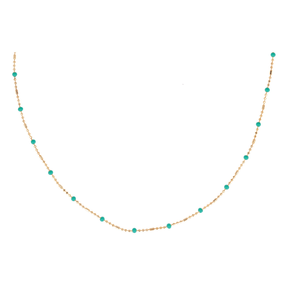 Collier plaqué or avec résine verte longueur reglable 40cm+5cm