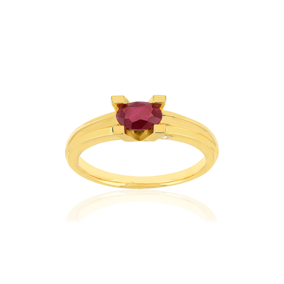 Bague VAN BRILL or jaune 750, rubis, diamant.