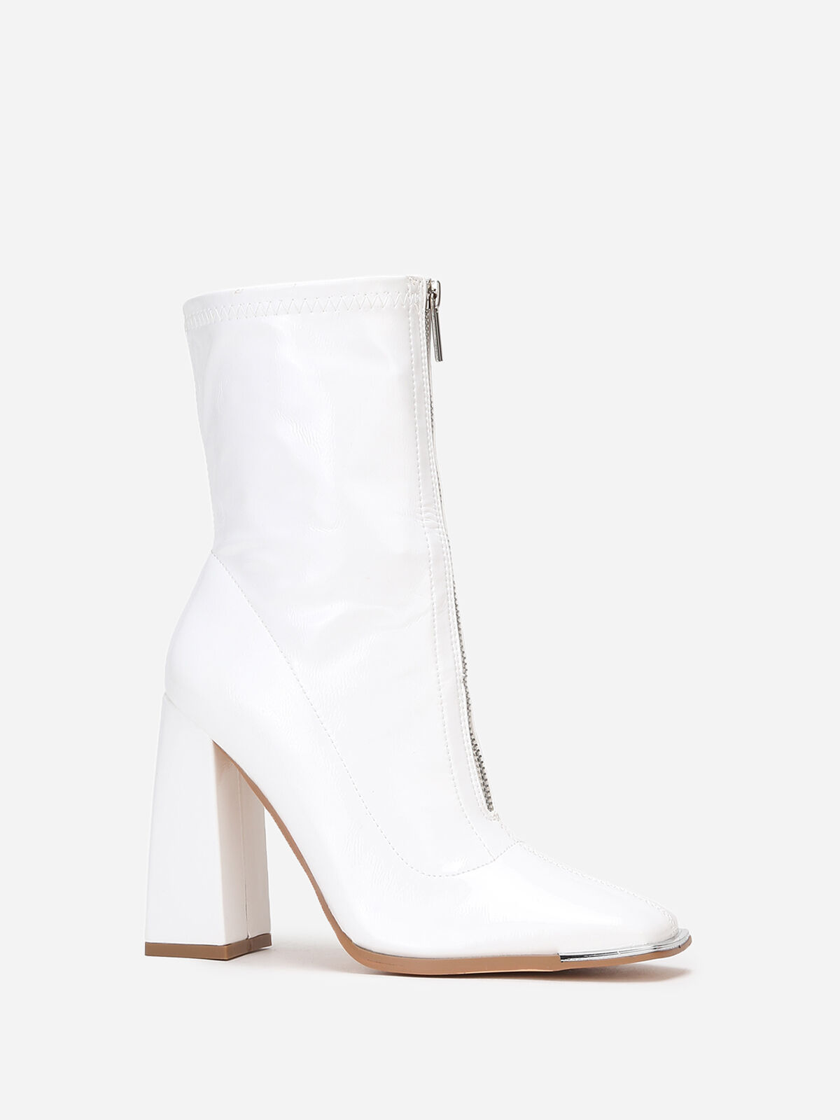 Bottines rétros vernies à zip- Blanc