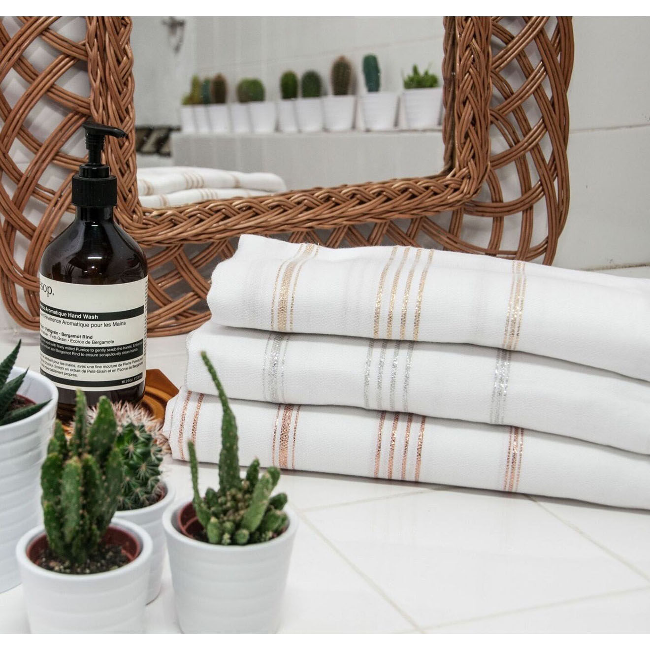Febronie Fouta Lurex Mykonos blanc/cuivre - 100x200 cm