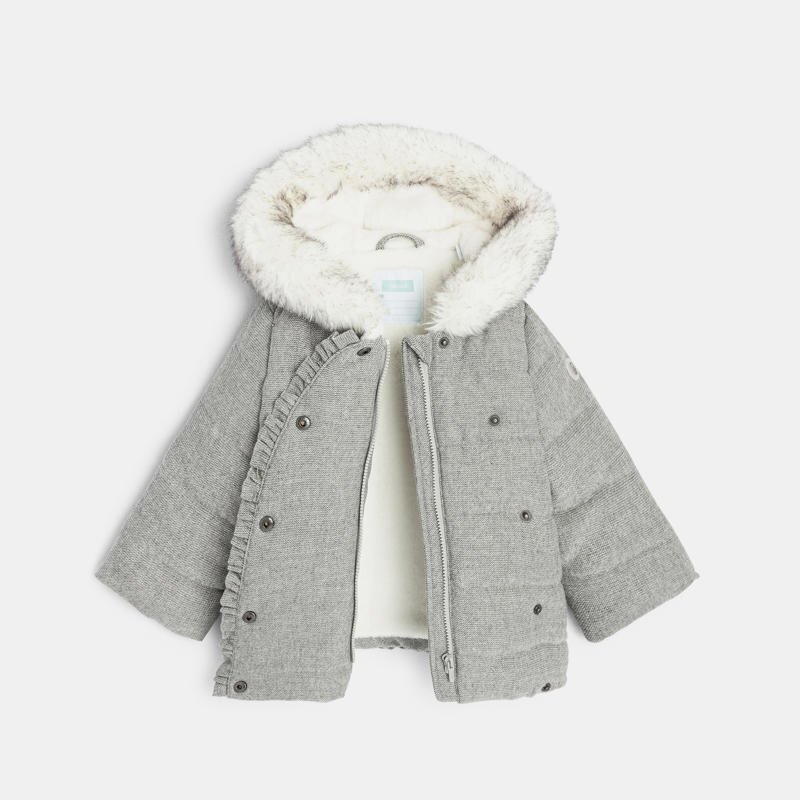 Doudoune épaisse maille brillante à capuche grise bébé fille Gris ou noir