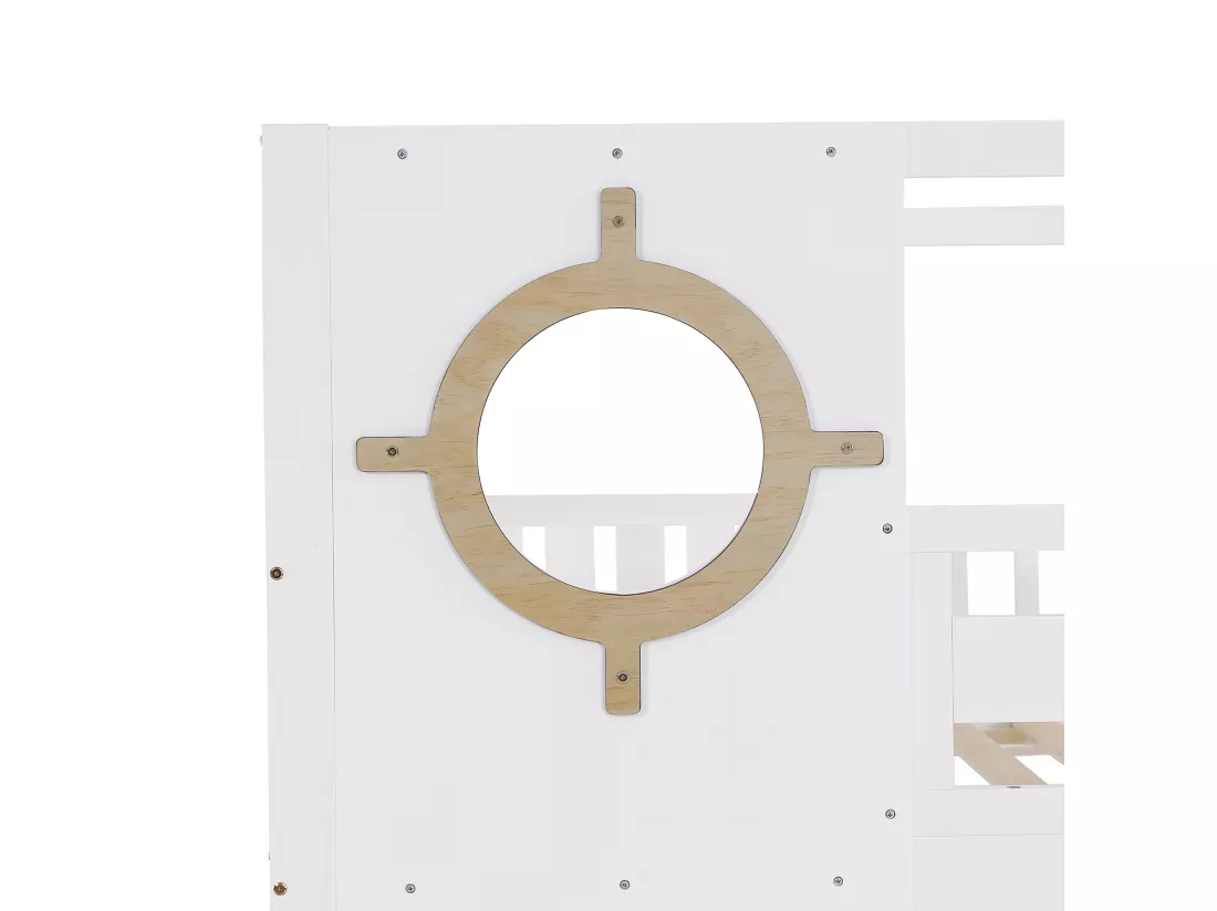 Lit superposé 90x200cm en bois massif avec 2 tiroirs - design unique - Blanc