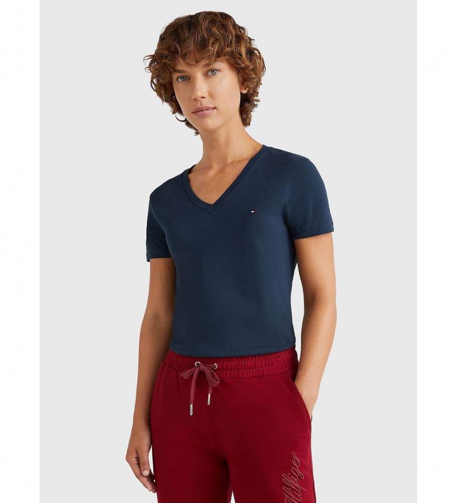 Camiseta Tommy Hilfiger Heritage com decote em V, azul marinho