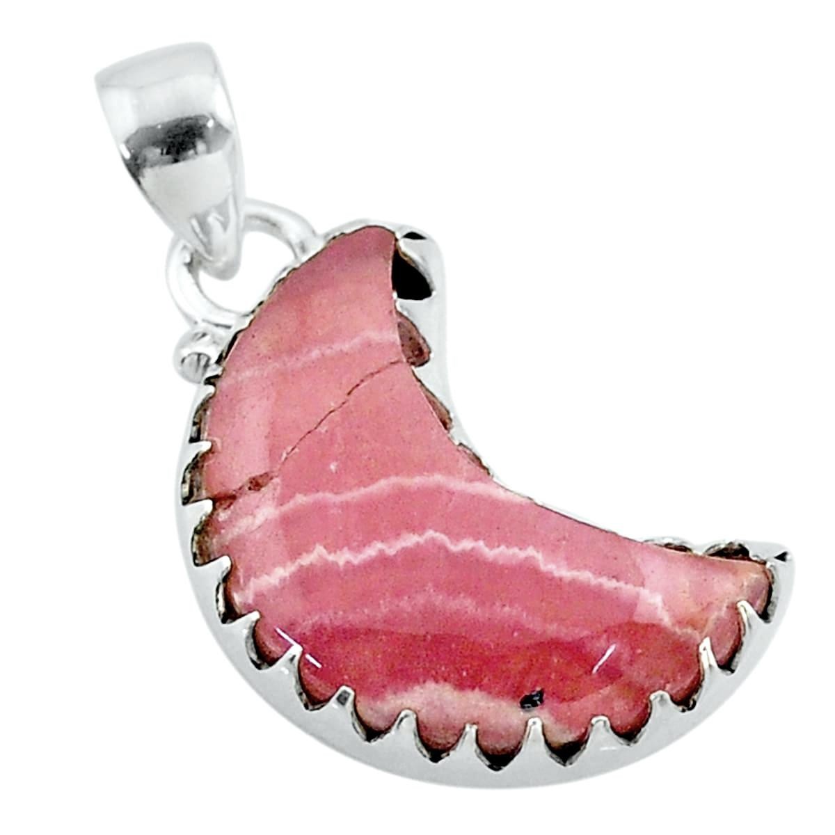 Pendentif en argent lune rhodochrosite naturelle + chaine 2cm gxi299