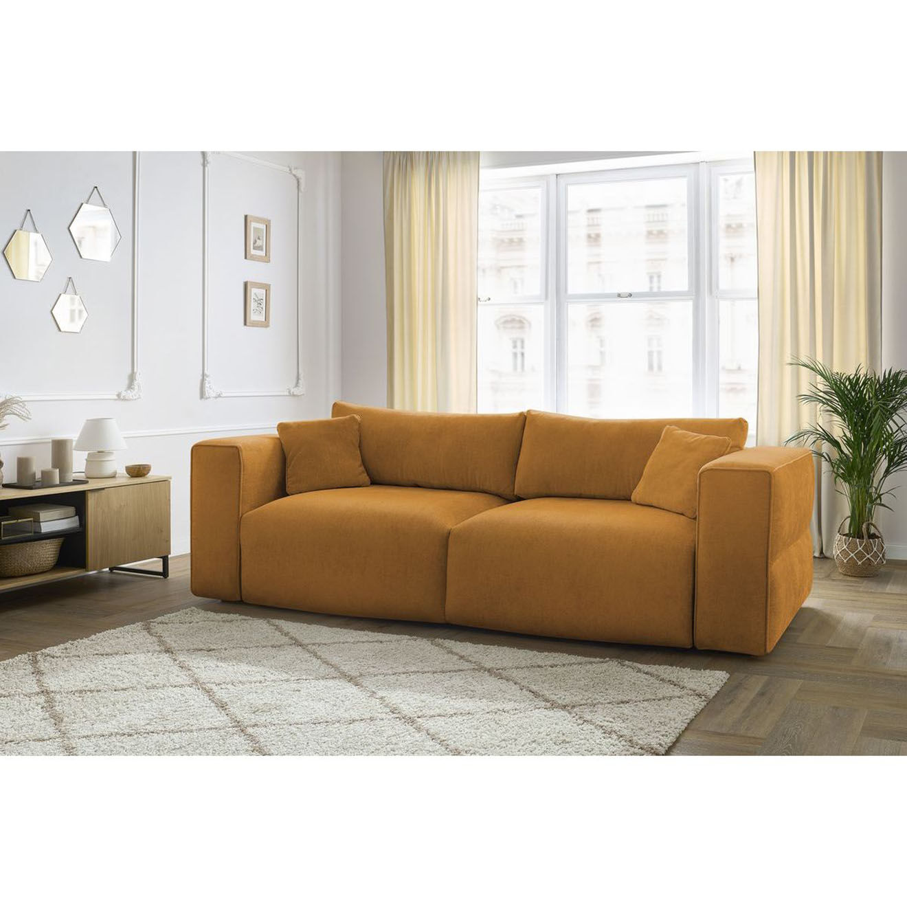 Bobochic Canapé convertible coffre ezechiel orange - 265x109x82 cm