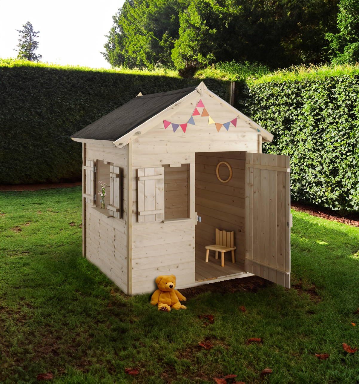 Maisonnette en bois naturel pour enfants janaka