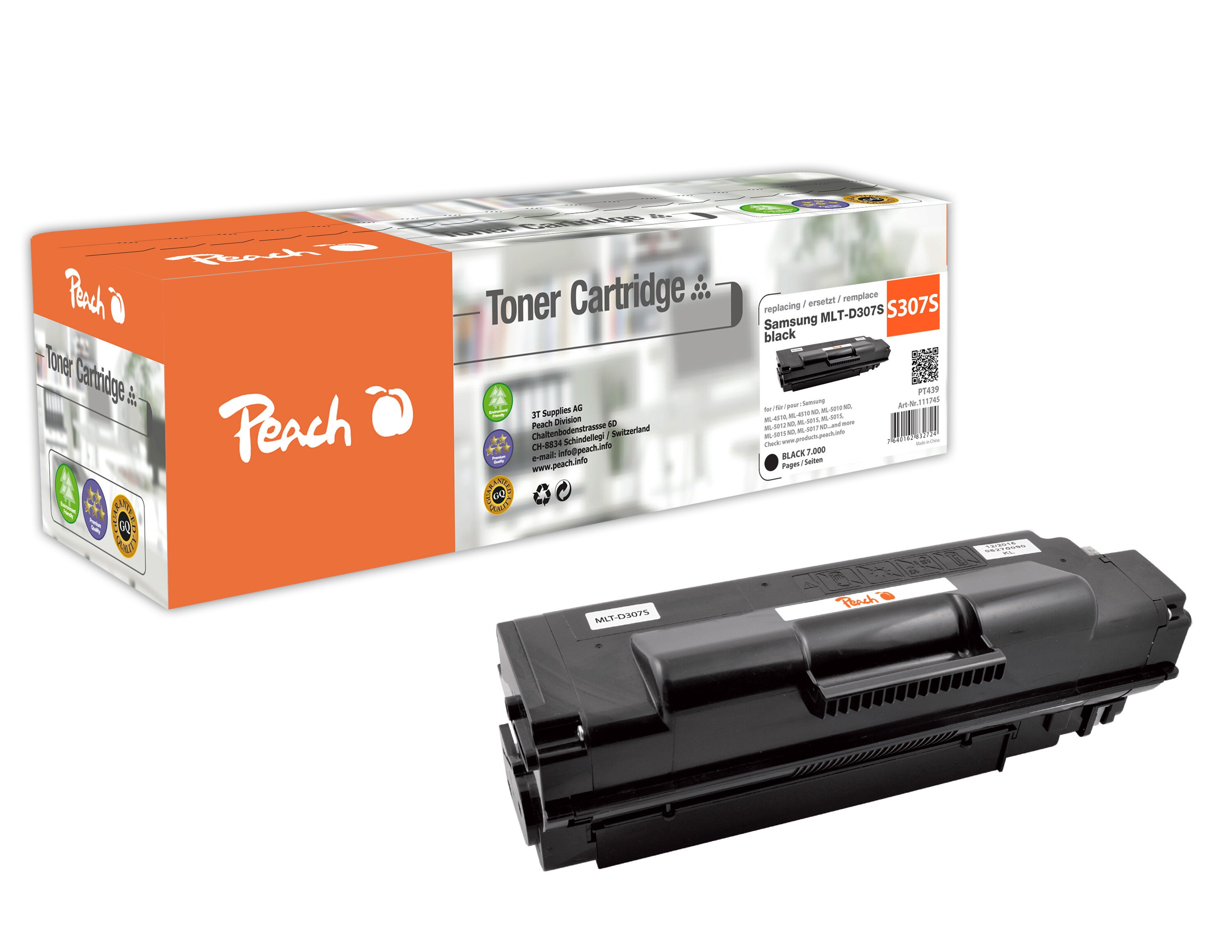 Peach S307Toner bk ersetzt Samsung MLT-D307S/ELS, SV074A für z.B. Samsung ML -4510, Samsung ML -4510 ND, Samsung ML -4512 ND, Samsung ML -5010 (wiederaufbereitet)