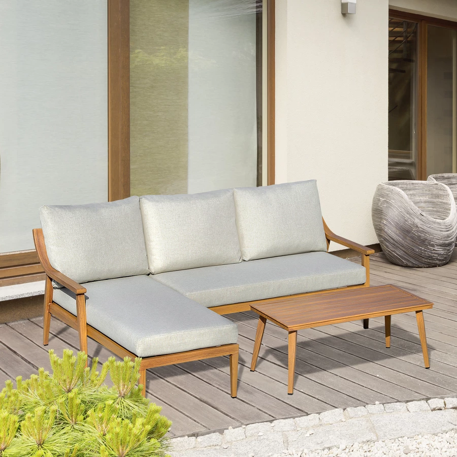 Outsunny Gartenmöbel Set mit Sitzkissen natur