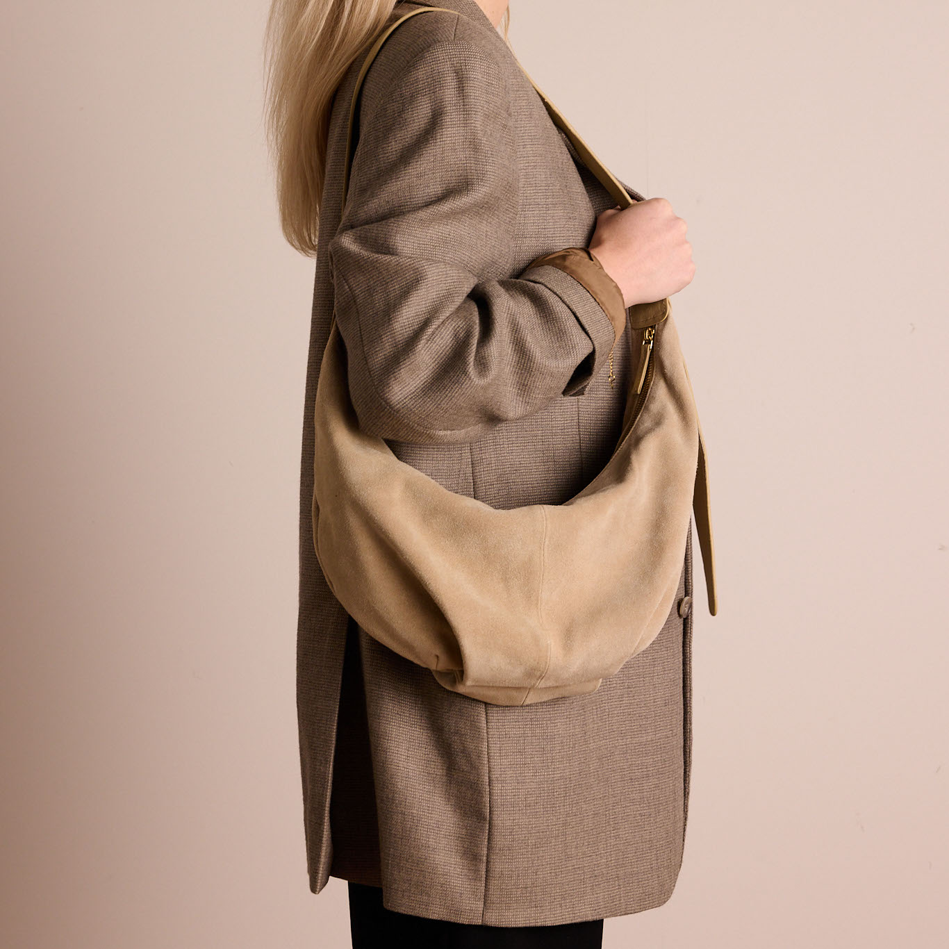 Beige suède schoudertas