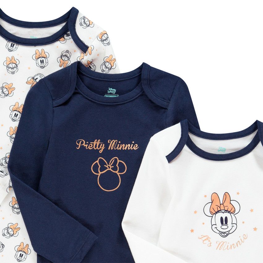 Lot de 3 bodies en coton bio motif Minnie Disney - Ecru