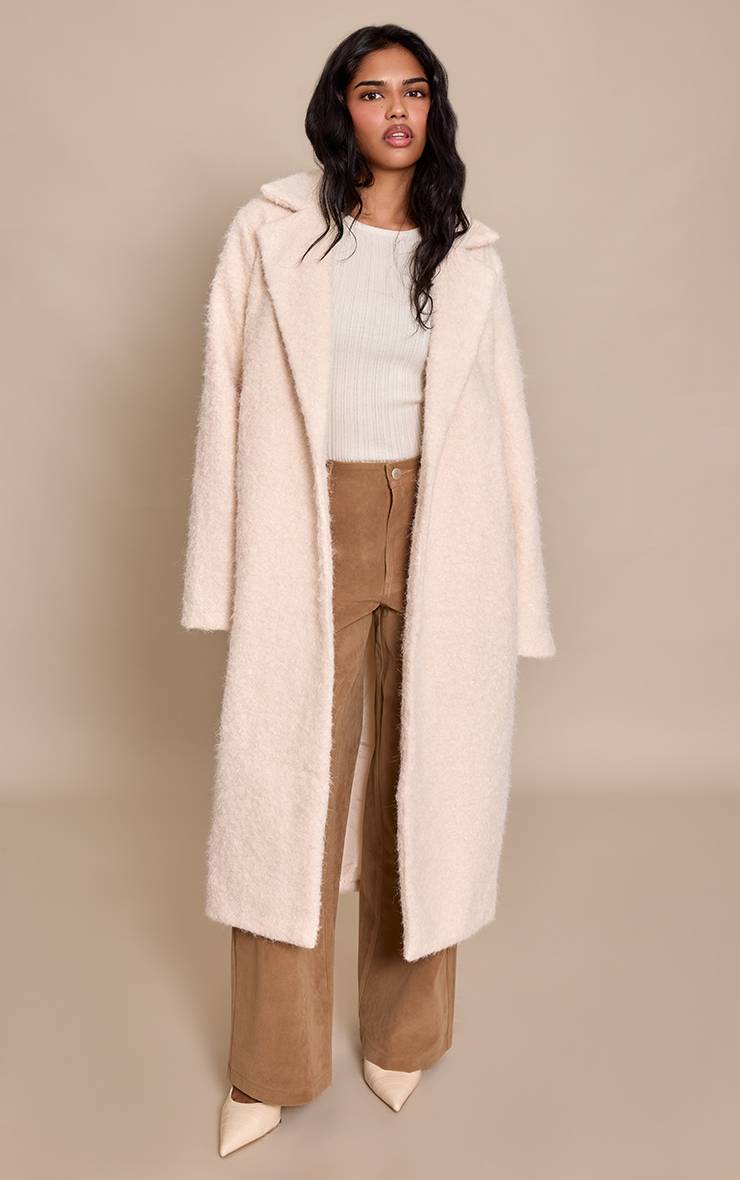 Crème Manteau Long Boutonné En Synthétique Petite Taille