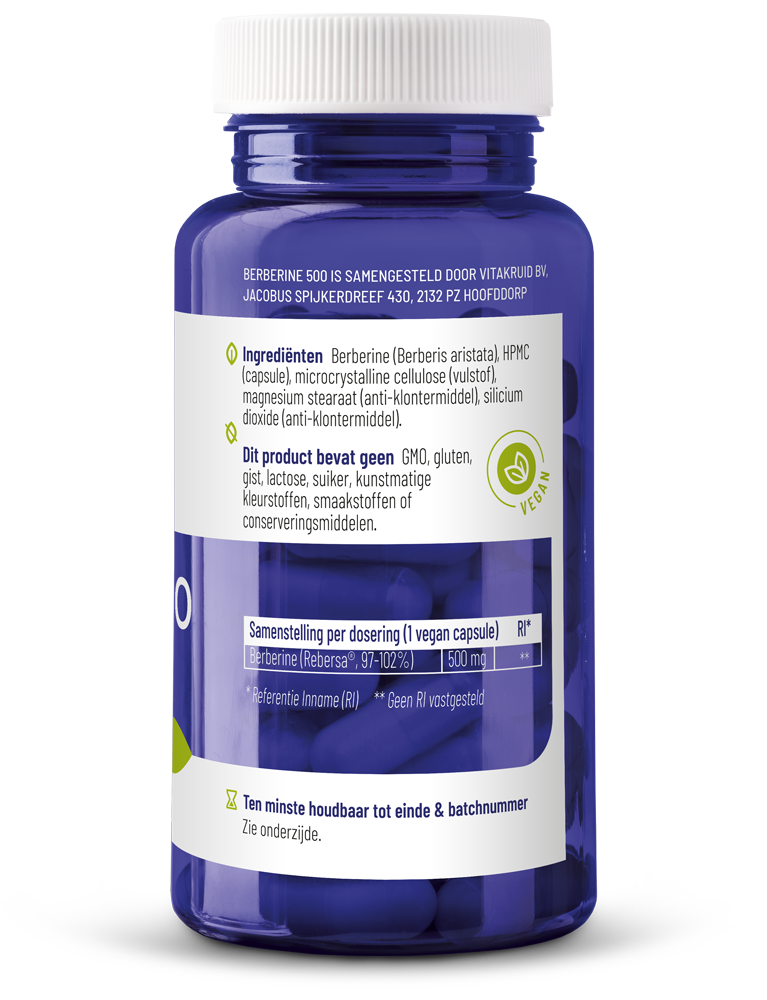 Vitakruid Berberine 500 Rebersa® 97-102% Berberine Zouten (60 vega capsules)