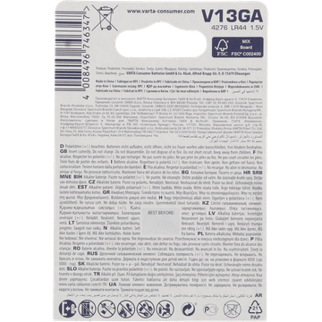 Varta Knoopcel batterij V13GA alkaline 1,5V 2 stuks