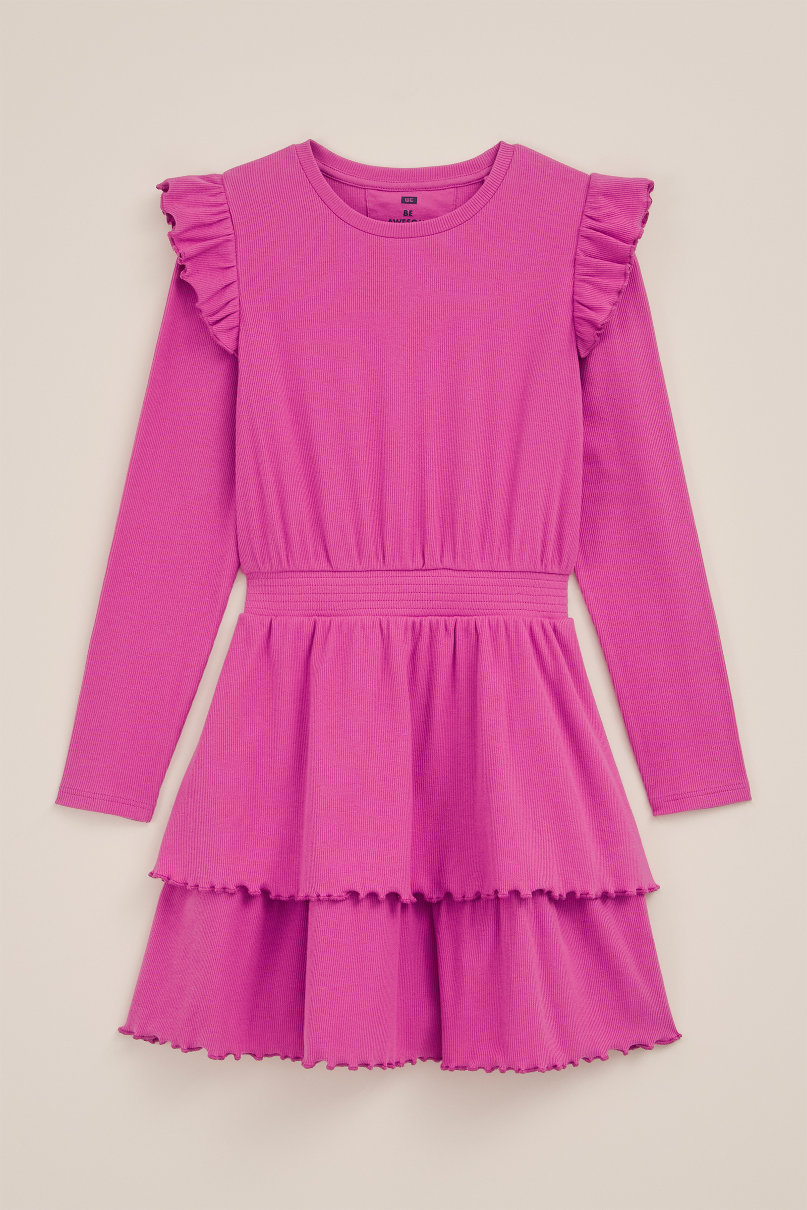 Meisjes jurk met structuur WE Fashion Felroze